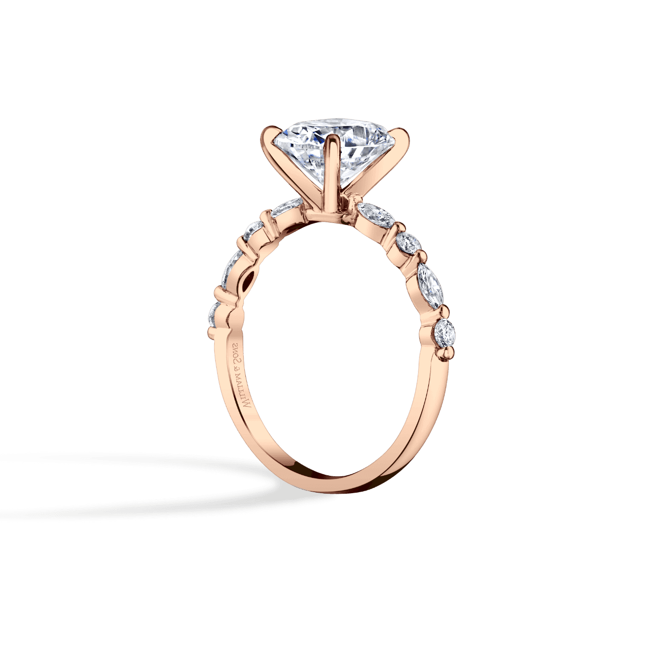 Oval Shape Versaille Alternating Engagement Ring in 14K Rose Gold, with Natural Accent Diamonds