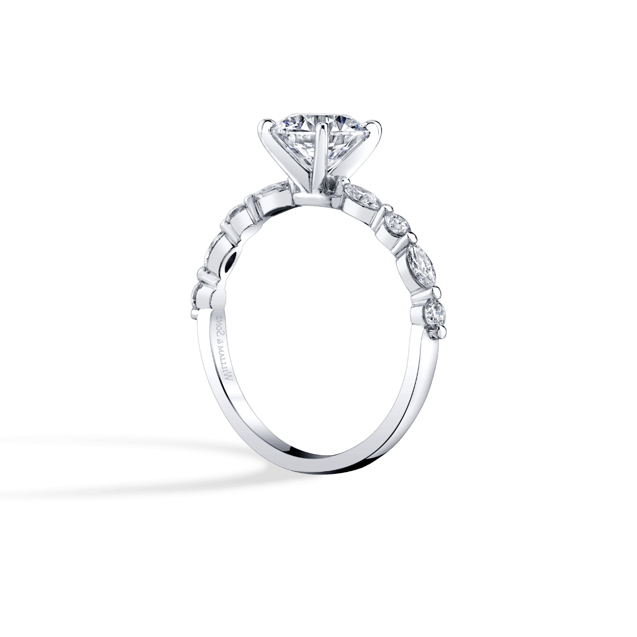 Pear Shape Versaille Alternating Engagement Ring in 14K White Gold, with Natural Accent Diamonds