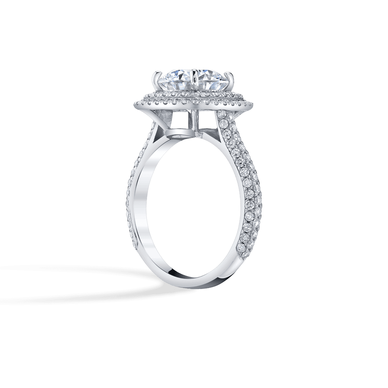 Pear Shape Micro Pave Engagement Ring in 14K White Gold, with Natural Accent Diamonds