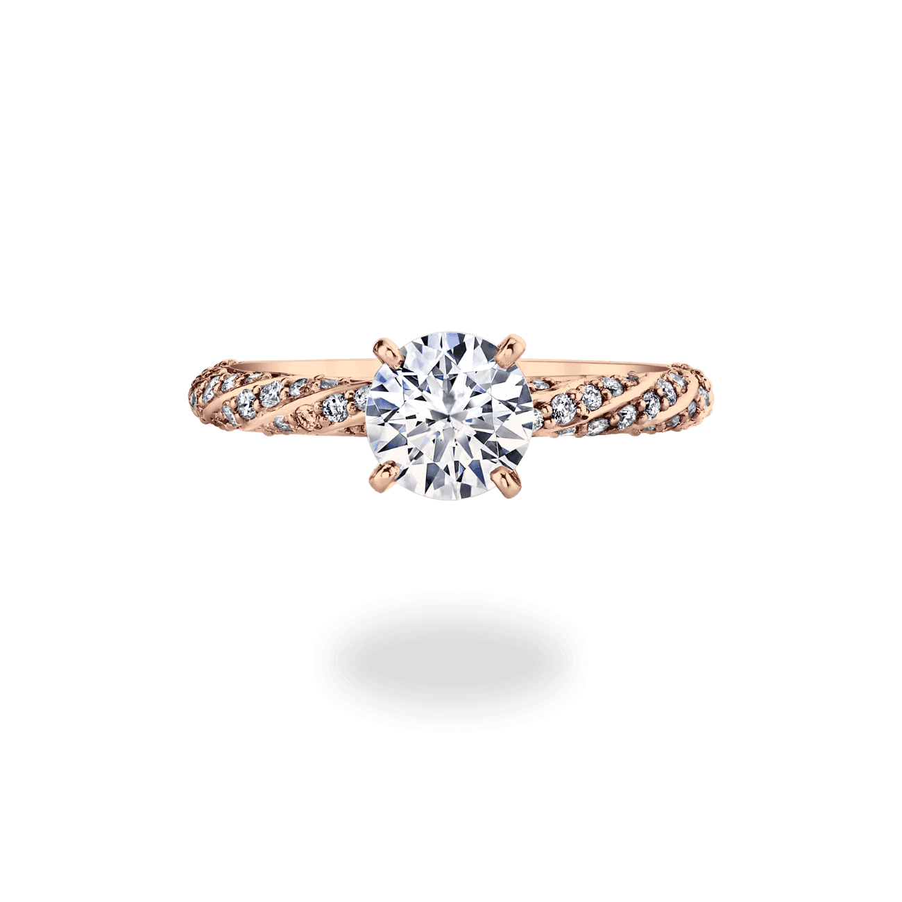 Oval Shape Twisted Vine Engagement Ring in 14K Rose Gold, with Natural Accent Diamonds