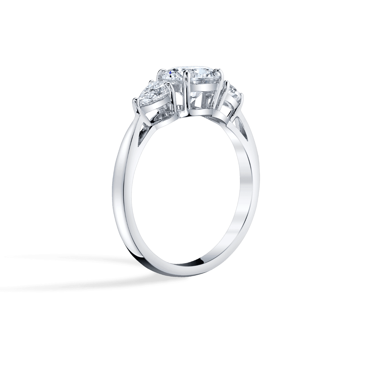 Round Shape Three Stone Engagement Ring in 14K White Gold, with Natural Accent Diamonds