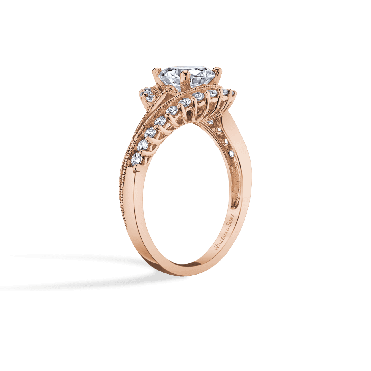Oval Shape Bypass Diamond Engagement Ring in 14K Rose Gold, with Natural Accent Diamonds