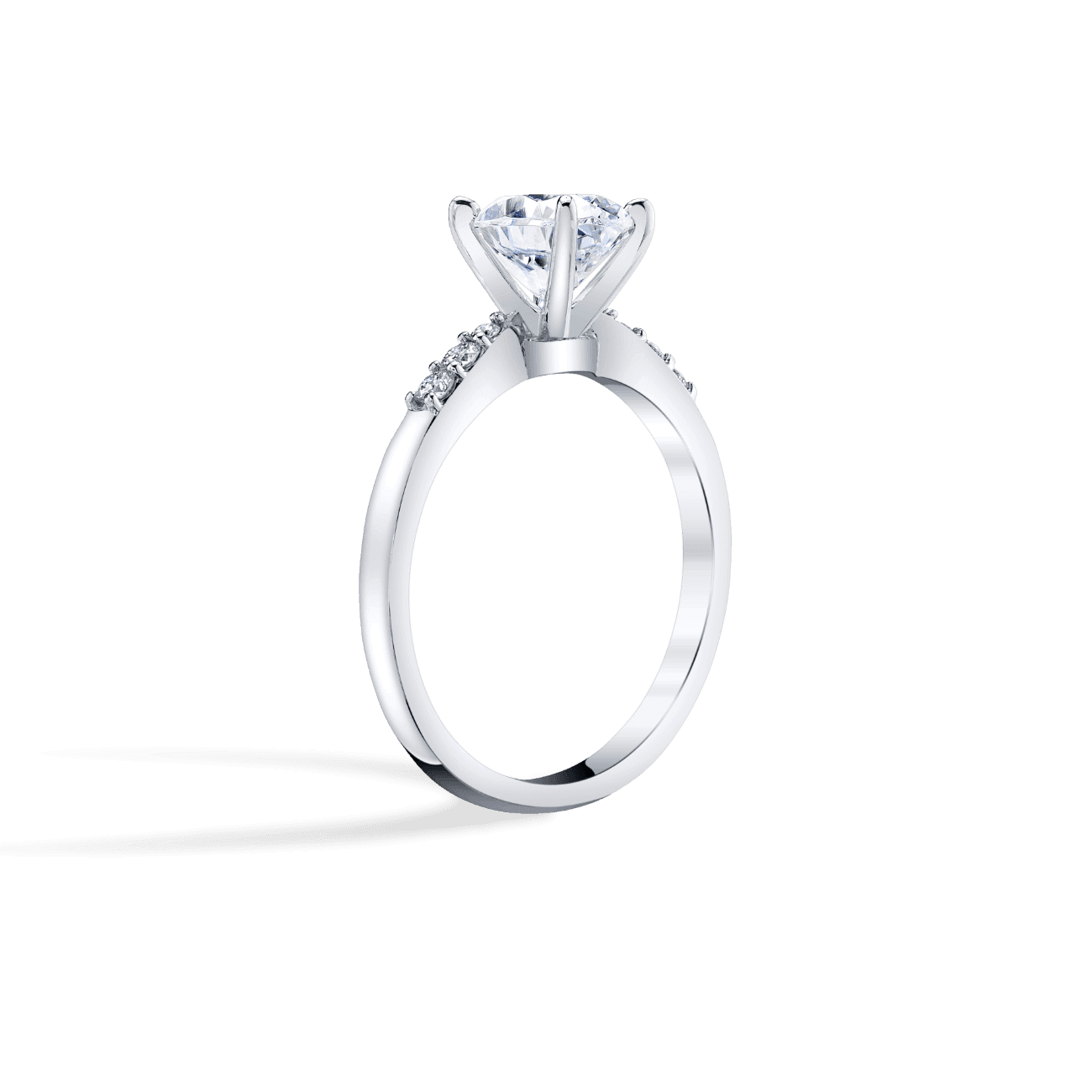 Oval Shape Petite Tapered Engagement Ring in 14K White Gold, with Natural Accent Diamonds