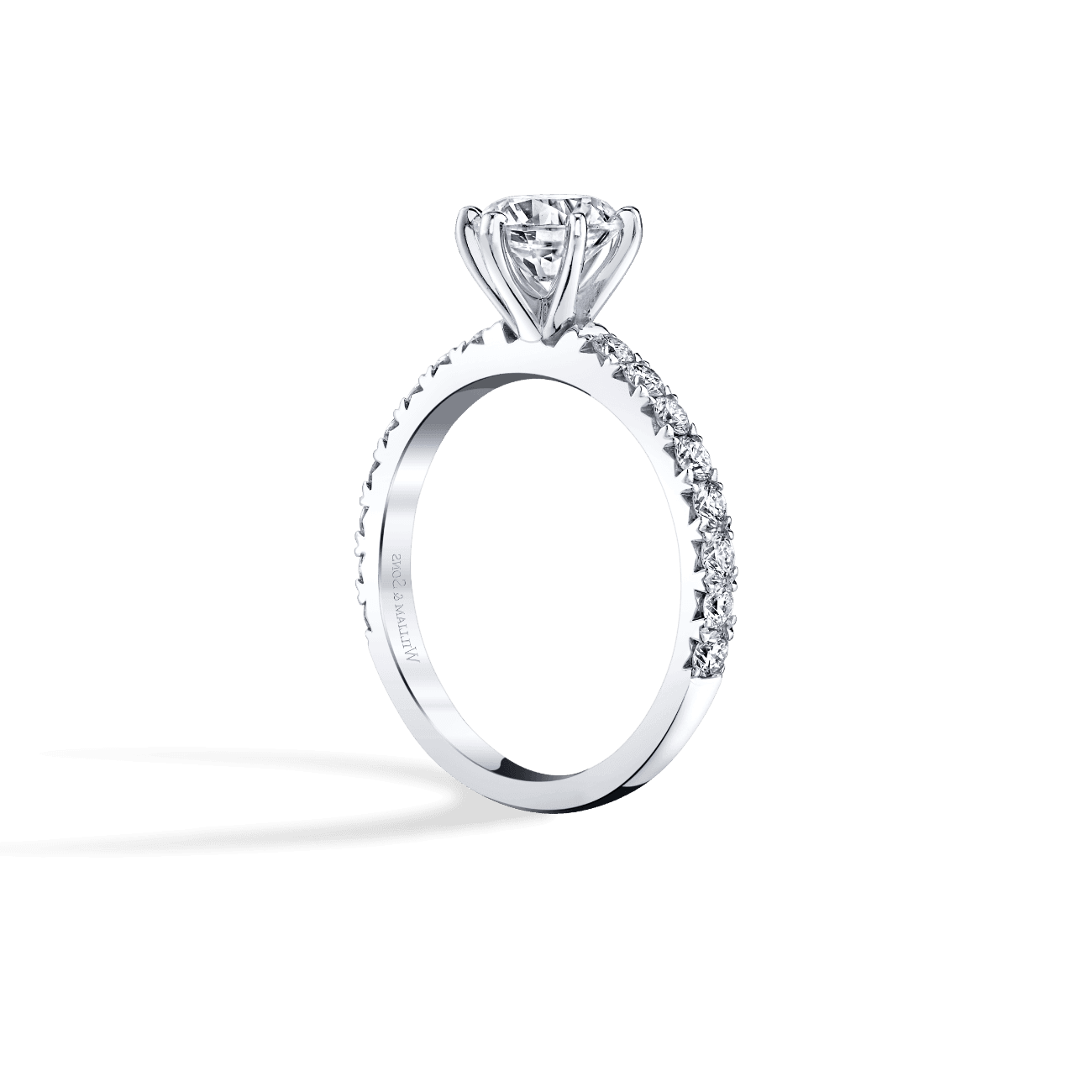 Round Shape Luxe Six Prong Engagement Ring in 14K White Gold, with Natural Accent Diamonds