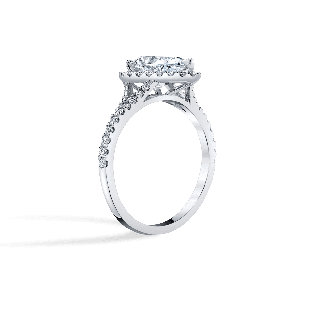 Pear Shape Split Shank Engagement Ring in 14K White Gold, with Natural Accent Diamonds