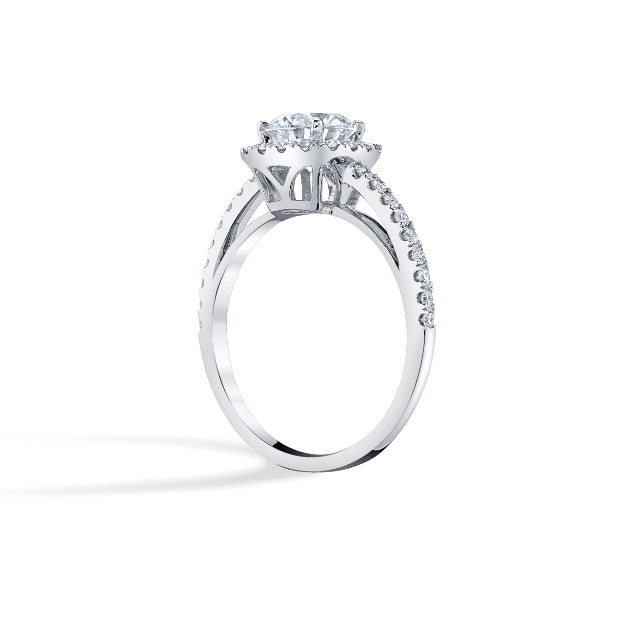 Pear Shape Petite Halo Engagement Ring in 14K White Gold, with Natural Accent Diamonds