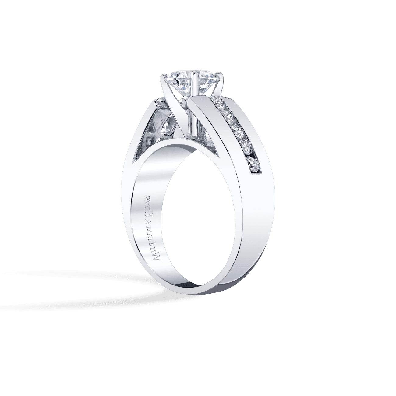 Oval Shape Channel Set Engagement Ring
in 14K White Gold, with Natural Accent Diamonds