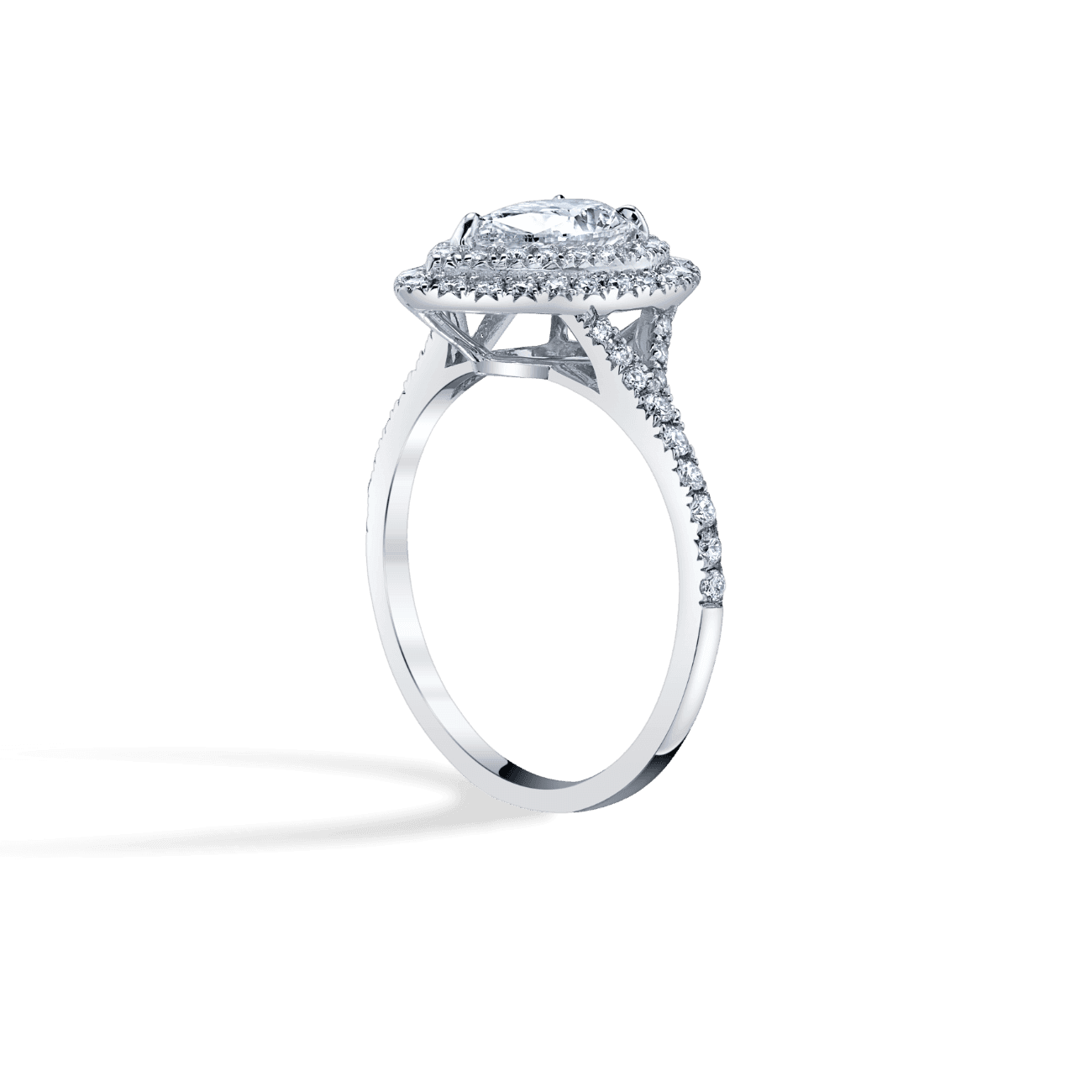 Round Shape Double Halo Engagement Ring
in 14K White Gold, with Natural Accent Diamonds