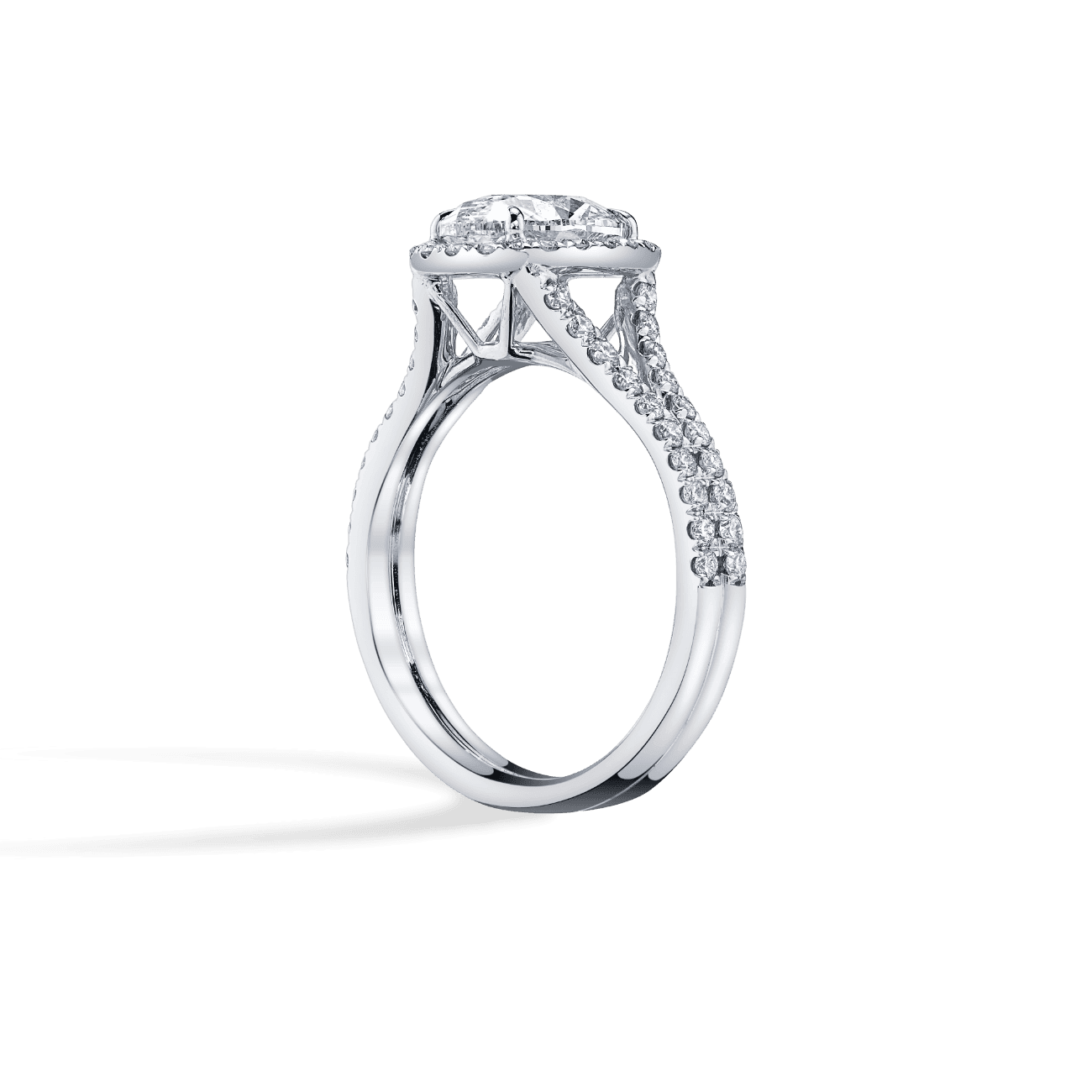 Oval Shape Split Shank Engagement Ring
in 14K White Gold, with Natural Accent Diamonds