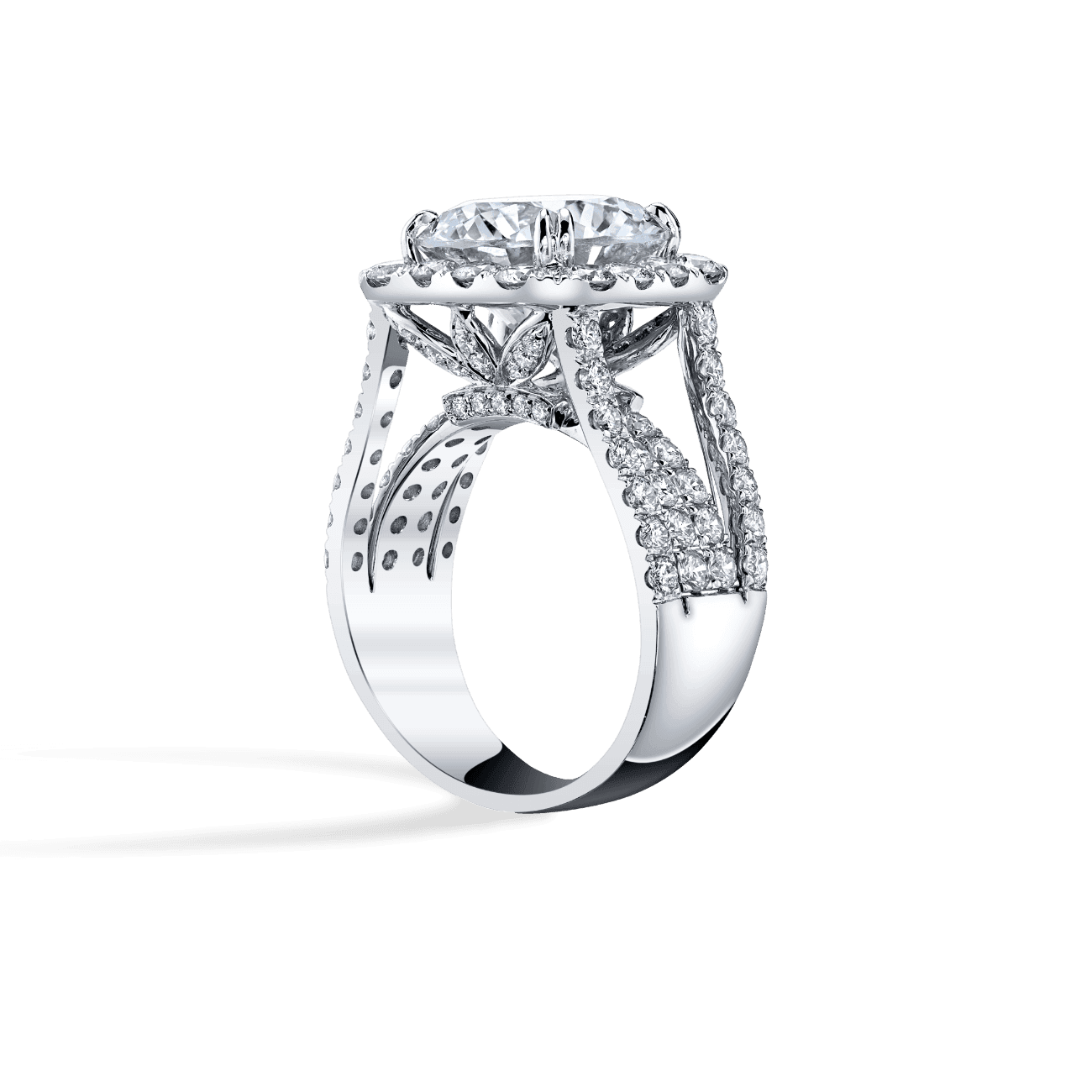 Round Shape Square Halo Engagement Ring
in 14K White Gold, with Natural Accent Diamonds