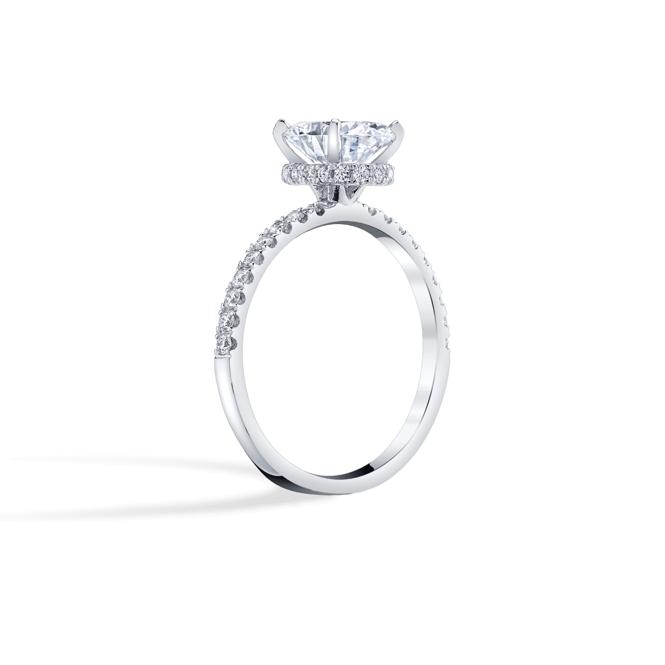 Oval Shape Hidden Halo Engagement Ring in 14K White Gold, with Natural Accent Diamonds