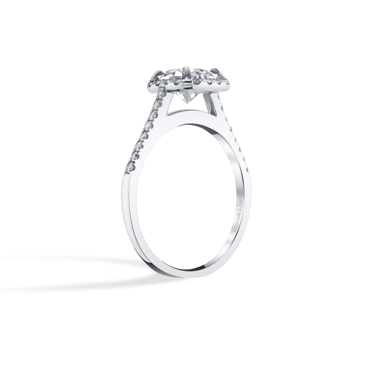 Round Shape Petite Halo Engagement Ring
in 14K White Gold, with Natural Accent Diamonds