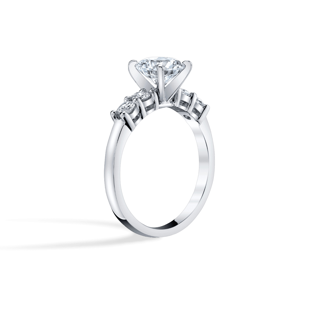 Round Shape Four Stone Engagement Ring
in 14K White Gold, with Natural Accent Diamonds