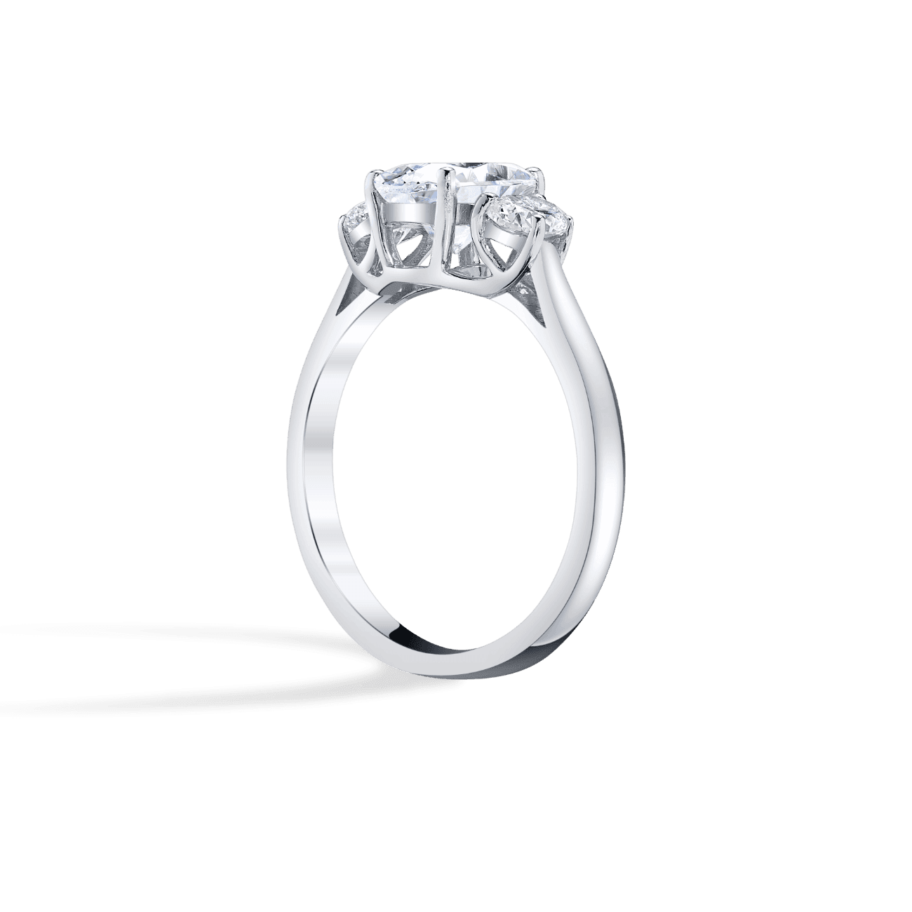 Round Shape Three Stone Engagement Ring in 14K White Gold, with Natural Accent Diamonds