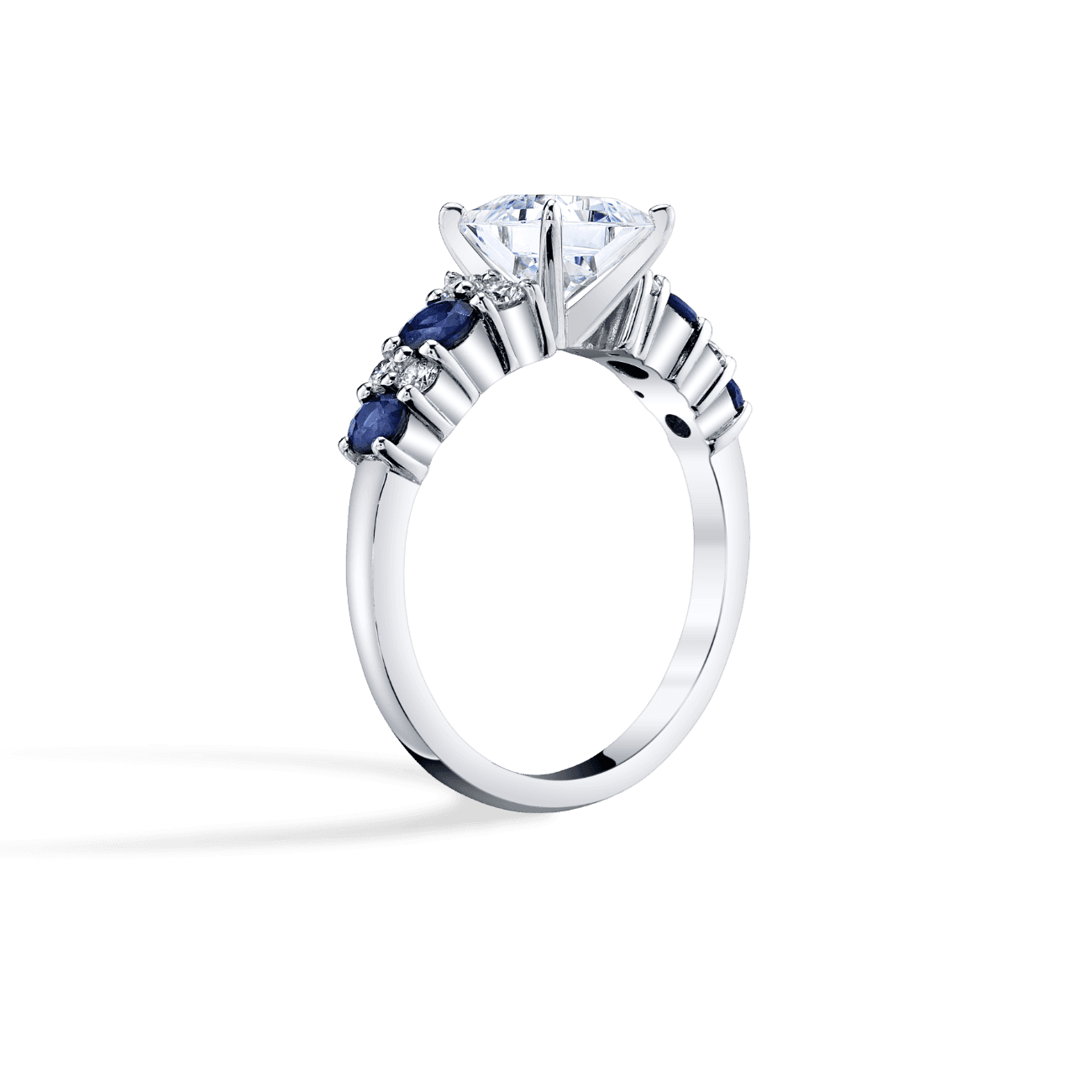 Princess Shape Garland Gemstone Engagement Ring in 14K White Gold, with Natural Accent Diamonds
