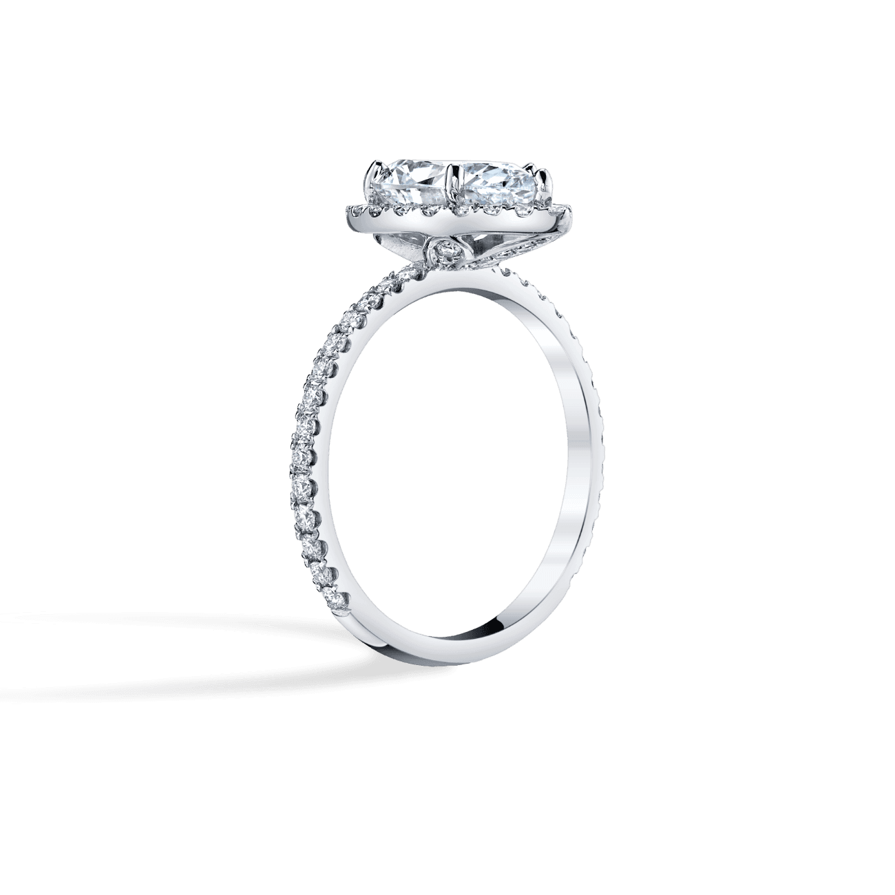 Pear Shape Floral Halo Engagement Ring in 14K White Gold, with Natural Accent Diamonds