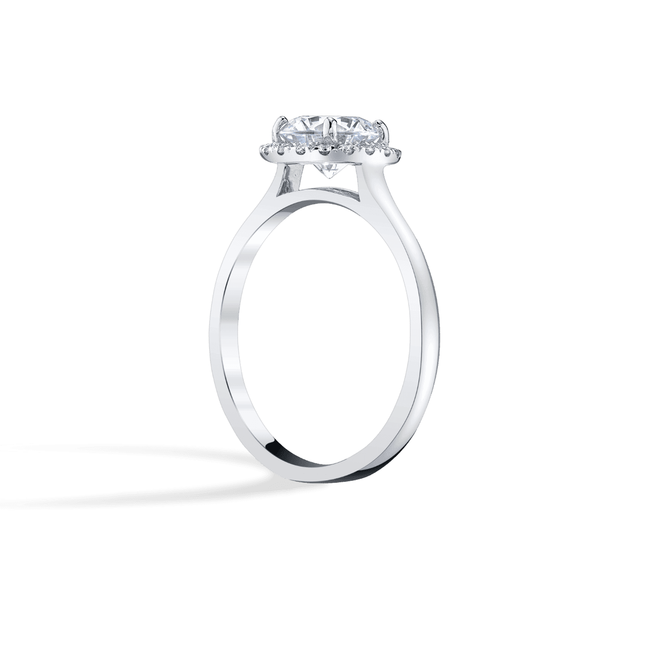 Round Shape Solitaire Halo Engagement Ring in 14K White Gold, with Natural Accent Diamonds