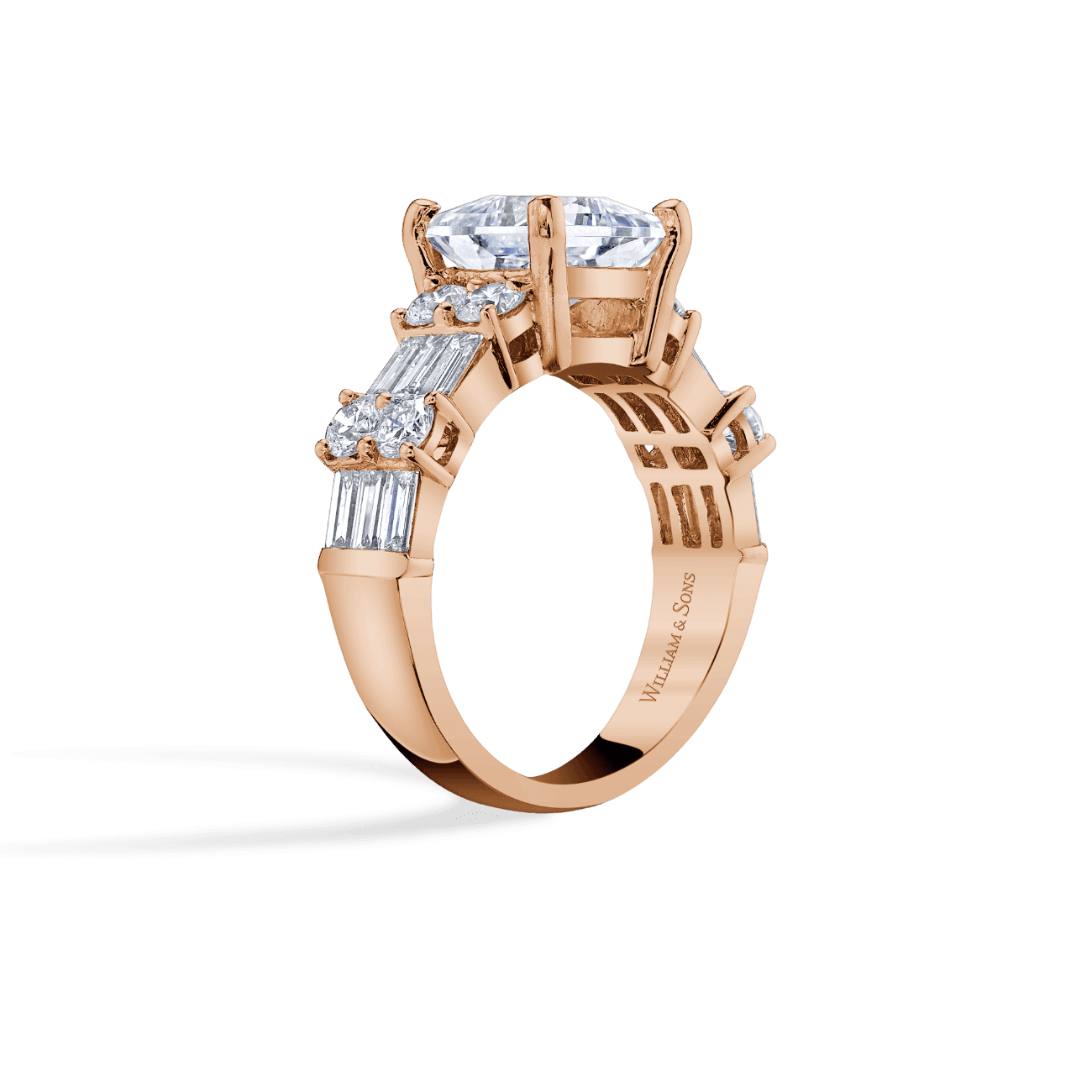 Oval Shape Luxe Baguette Engagement Ring in 14K Rose Gold, with Natural Accent Diamonds