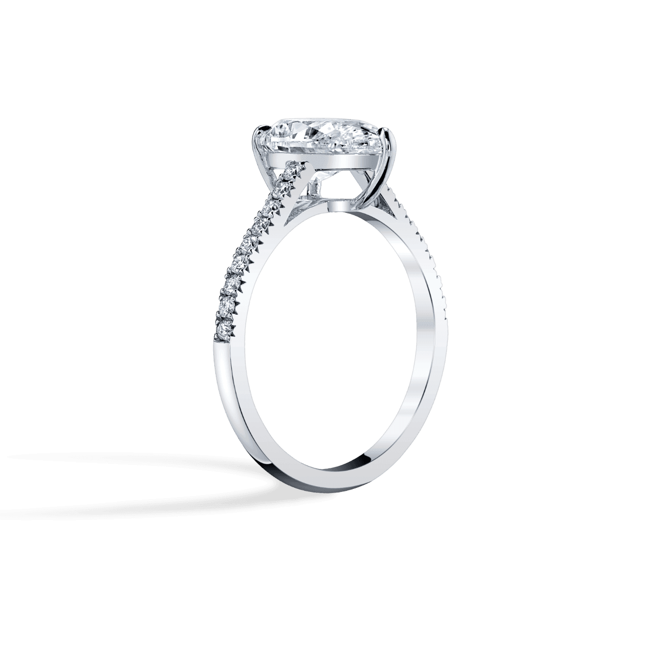 Pear Shape Petite Pave Engagement Ring in 14K White Gold, with Natural Accent Diamonds