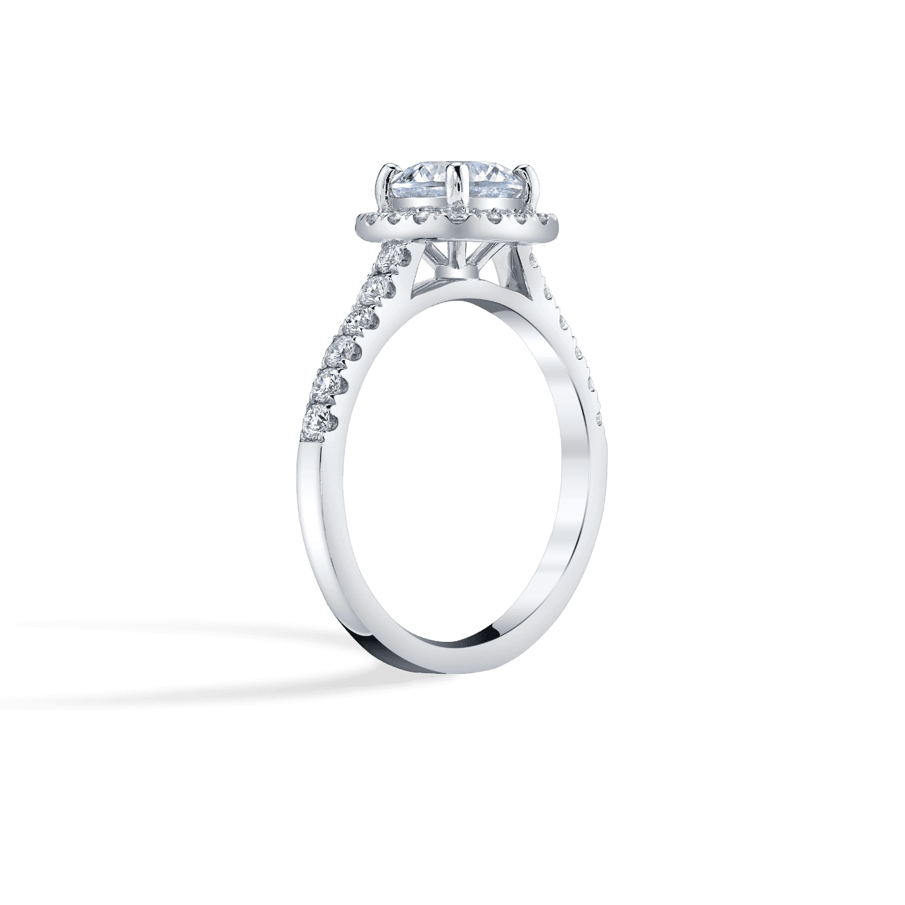 Round Shape Classic Halo Engagement Ring in 14K White Gold, with Natural Accent Diamonds