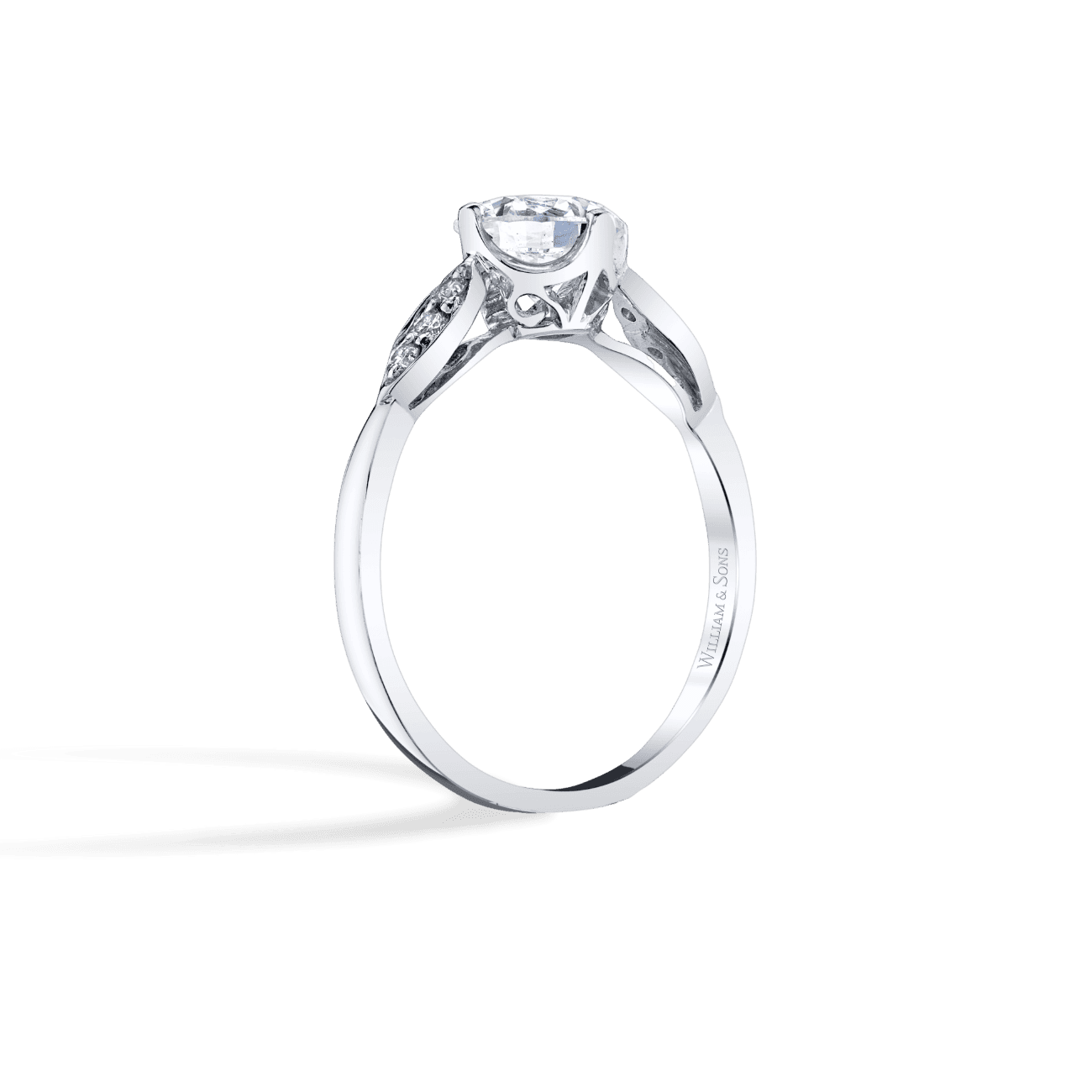 Round Shape Cluster Three Stone Engagement Ring in 14K White Gold, with Natural Accent Diamonds