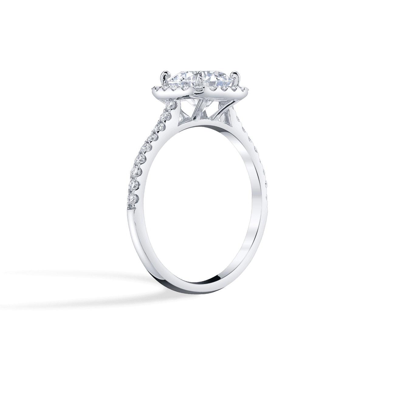 Round Shape Petite Halo Engagement Ring in 14K White Gold, with Natural Accent Diamonds