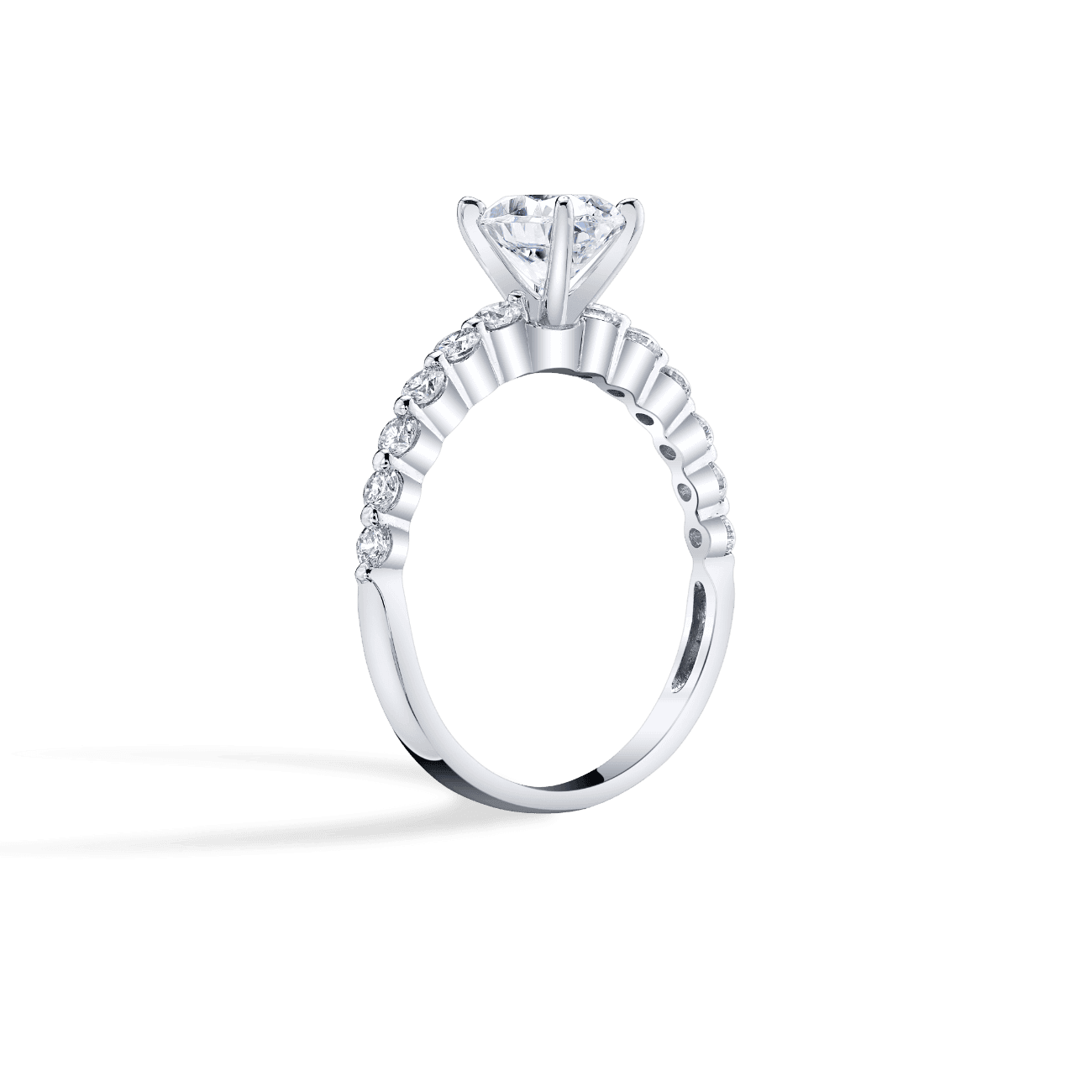 Oval Shape Petite Versaille Engagement Ring in 14K White Gold, with Natural Accent Diamonds