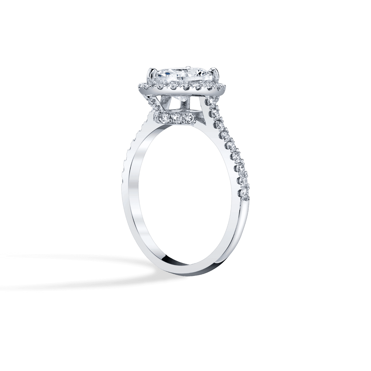 Pear Shape Luxe Halo Engagement Ring in 14K White Gold, with Natural Accent Diamonds