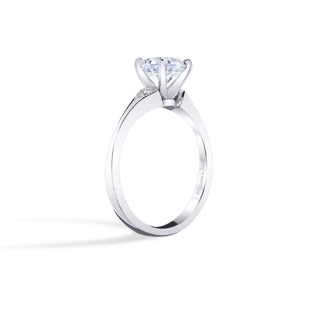 Round Shape Petite Three Stone Engagement Ring in 14K White Gold, with Natural Accent Diamonds